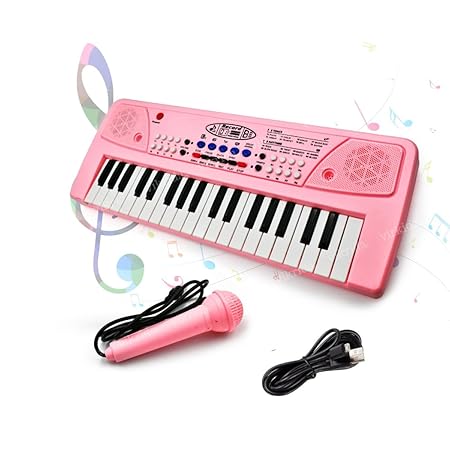 Vikrida Kids Keyboard Piano, 37 Keys Piano Keyboard with power option (37 keys and 8 tones, 8 rhythms 4 percussion) Pink