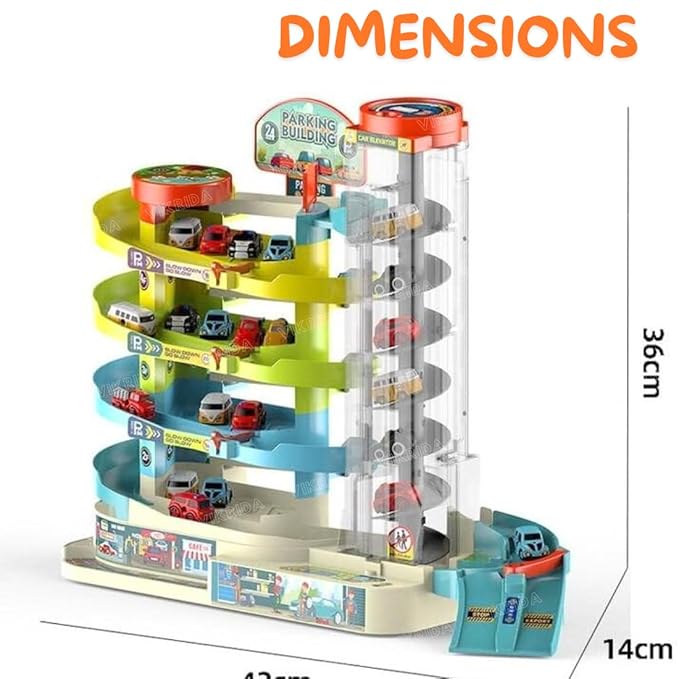 VikriDA Big Size 5 Floor with 6 Cars Car Adventure Toys for 3+ Year Old Boys Girls, City Rescue Preschool Educational Toy Vehicle Puzzle Car Track Playsets for Toddlers - Car Race Tracks