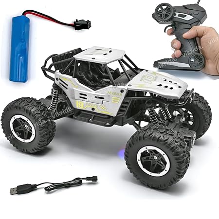 VikriDA 3+ Years Kids Remote Control 1:18 Rock Crawler 2 Wd High Speed Rechargeable Off-Road Monster Truck Rock Climbing Car Toy, Silver