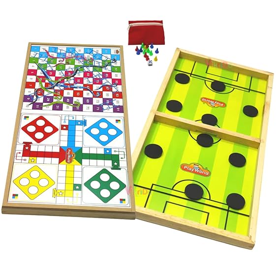 Vikrida 3 in 1 String Hockey Table Board with Ludo and Snakes Ladders Game Toy (62 Cms), Fast Sling Puck Board Game for Kids and Adults for All Age
