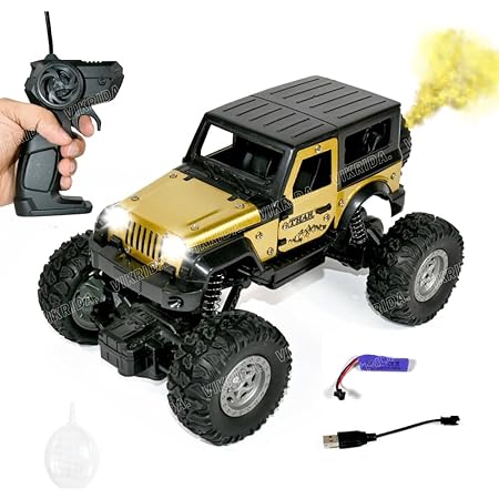 Remote Control Car for Kids with Mist Smoke Effect 2 Wd Monster Truck Rock Crawler Climbing Rc Toy Vehicle Car for Boys and Girls- Golden