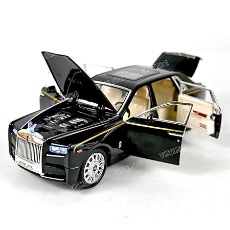 VikriDA 1/24 Rolls-Royce Phantom Model Car,Zinc Alloy Pull Back Toy Diecast Toy Cars with Sound and Light for Kids Boy Girl Gift (Black)