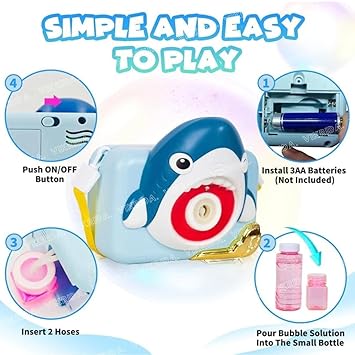 Camera Shaped Bubble Toy with Neck Strap and 1 bottle Solution
