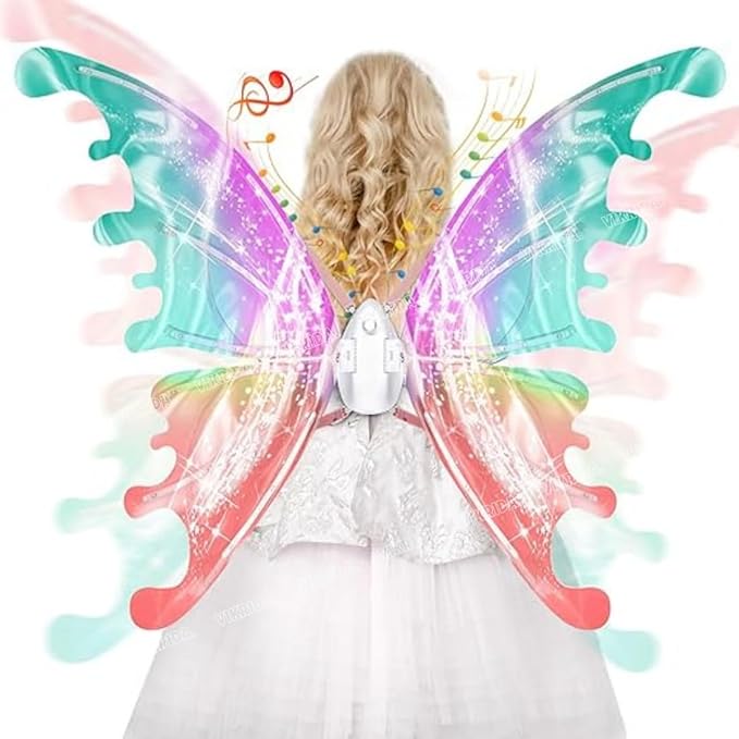 VikriDA Electric Fairy Butterfly Wings with Lights with Musical, Angel Fairy Princess Costumes Glowing Toys, Fancy Dress-up