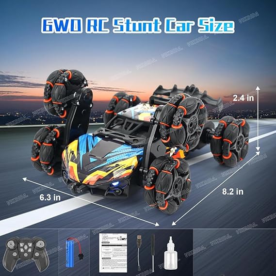 VikriDA Remote Control 6WD Drift Stunt Car for Kids | 360° Rotating Spray Car with 2.4 GHz Controller - MULTICOLOR