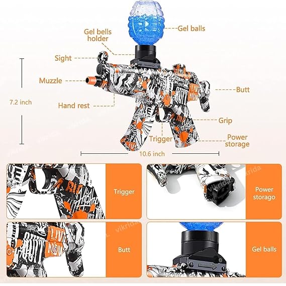 Vikrida Electric Gel Water Ball Blaster gun for Outdoor Activities Shooting Time with Gel Ball Beads - Eco-Friendly Bullets