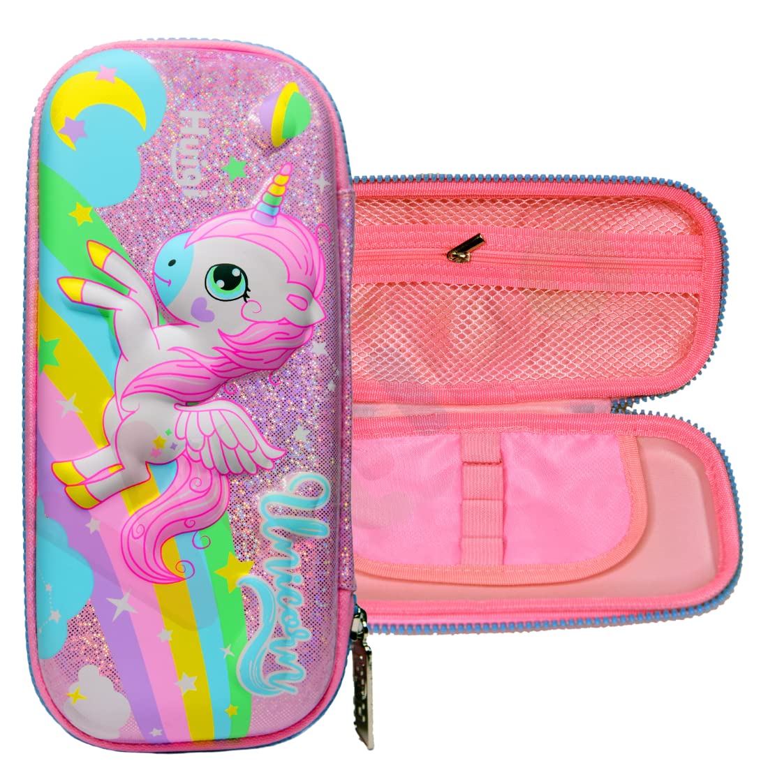 VikriDA Unicorn Pink Hardtop Pencil Case with Multiple Compartments -
