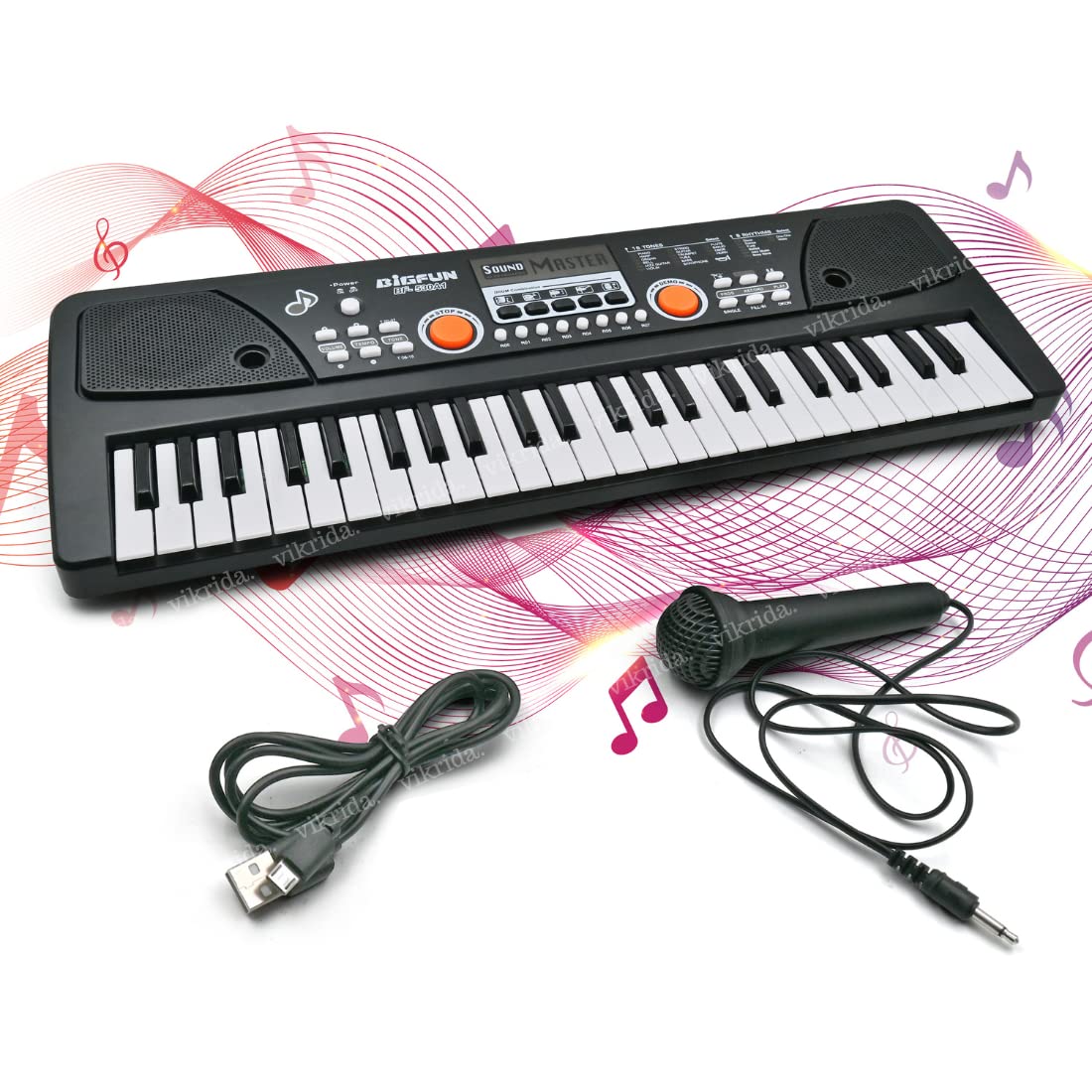 VikriDA 49 Key Piano Keyboard with DC Power Option, Recording Microphone with Wire,