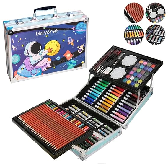 VikriDA Pencils and Painting Color set for Beginners & Pro Artists Drawing Art, Sketching and Colouring, 145 Pcs Blue Space