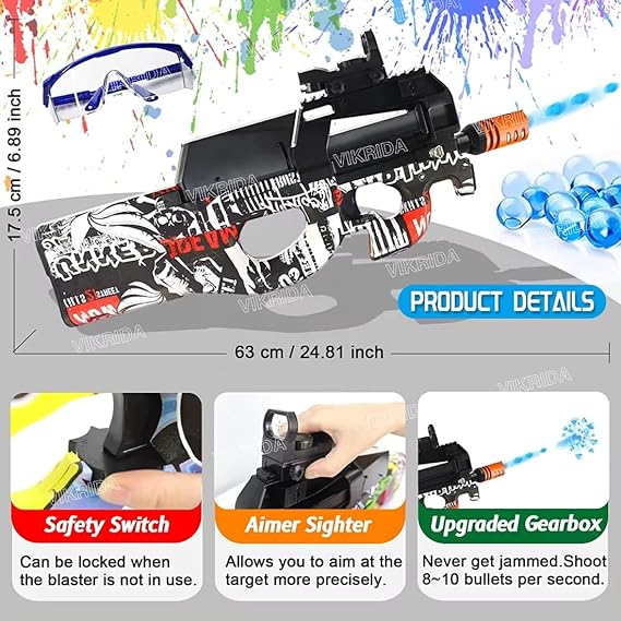 VikriDA Gel Ball Blaster Gun & Foam Blaster for Outdoor Activities Shooting Time with Gel Ball for Adult Original Airsoft Gun Automatic - P90 Round Gel Blaster Gun