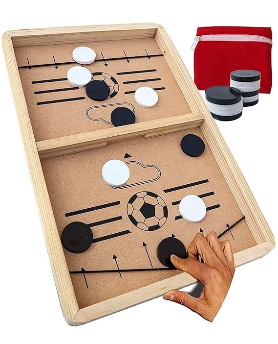 Vikrida Junior Fast Sling Puck Game Board String Hockey Toy (39 Cm) with 10 Coins, Wooden Party Game for Kids and Adults String Hockey Table Board Game