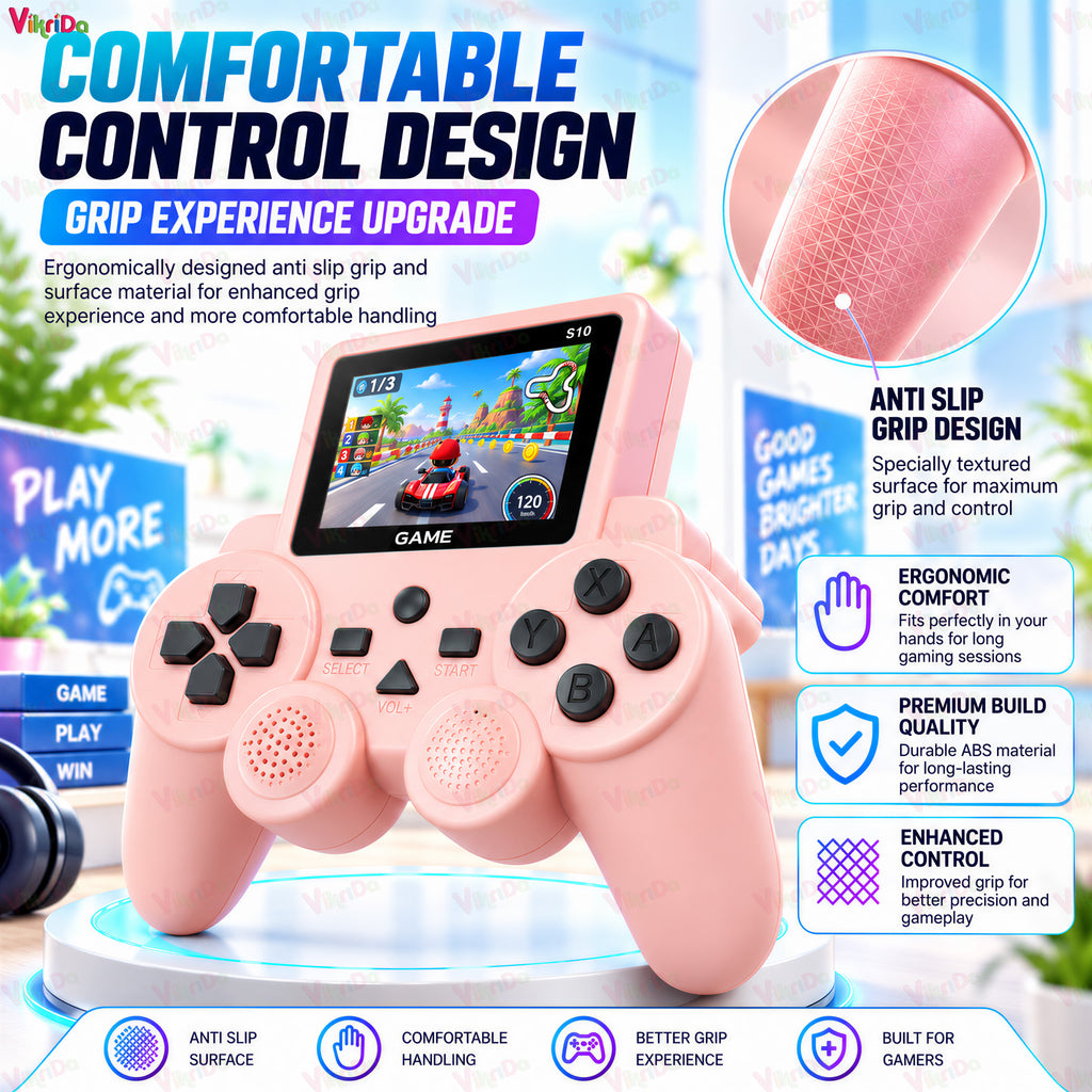 VikriDA S10 Pink Retro Gaming Console