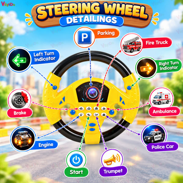VikriDa Yellow Musical Pretend Driving Steering Wheel