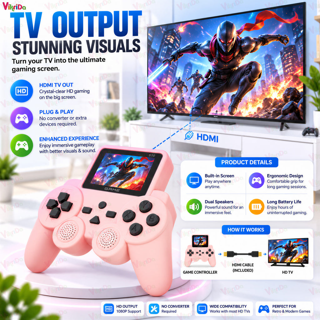 VikriDA S10 Pink Retro Gaming Console