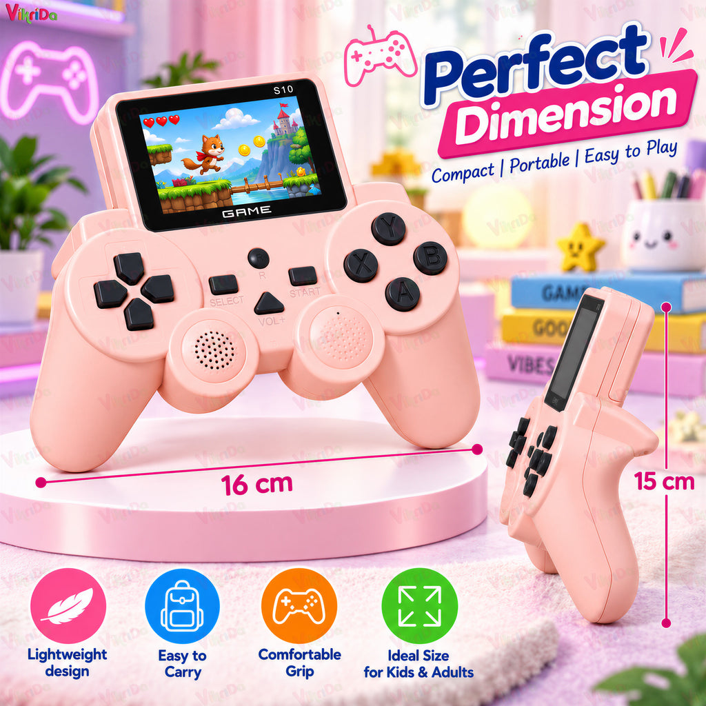 VikriDA S10 Pink Retro Gaming Console