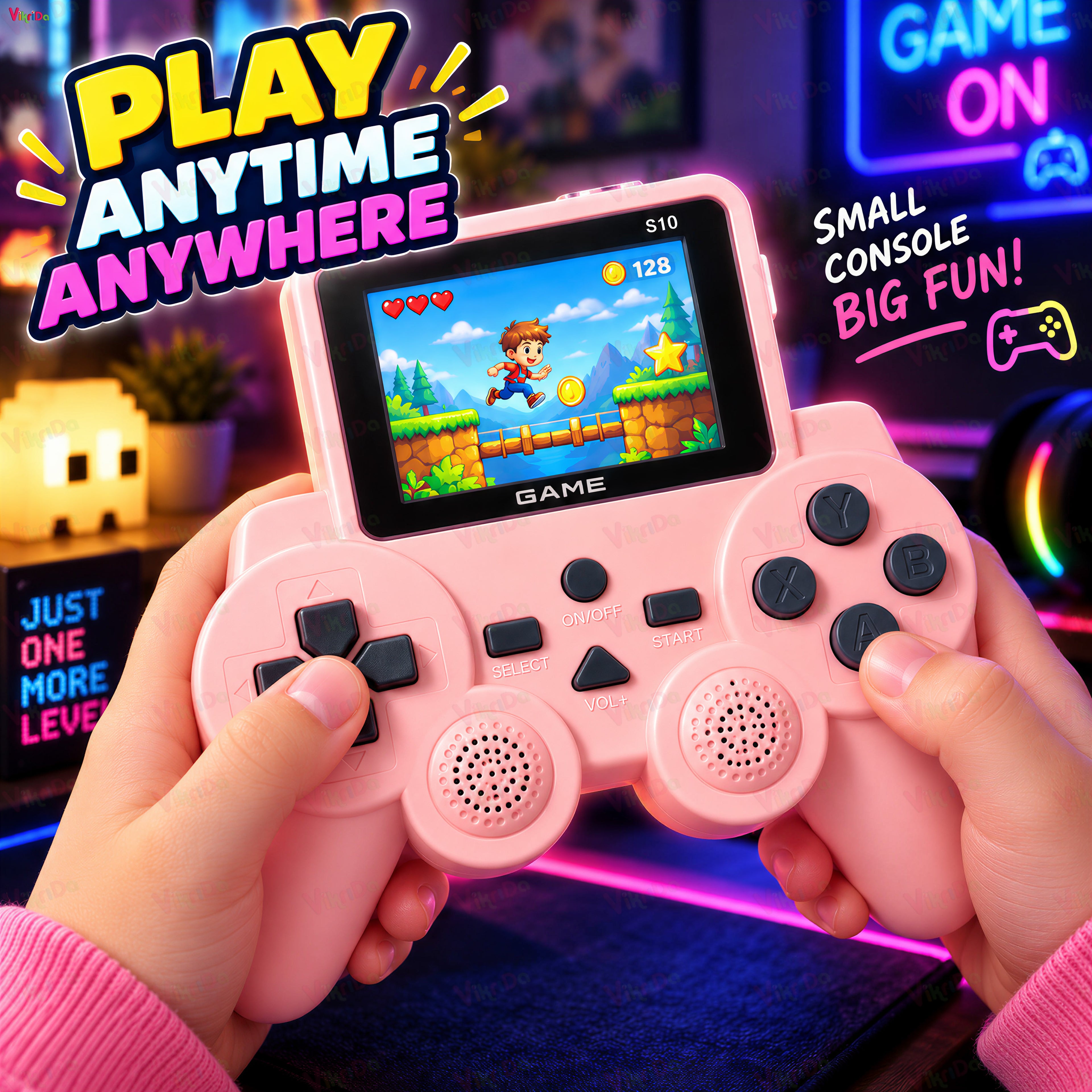 VikriDA S10 Pink Retro Gaming Console