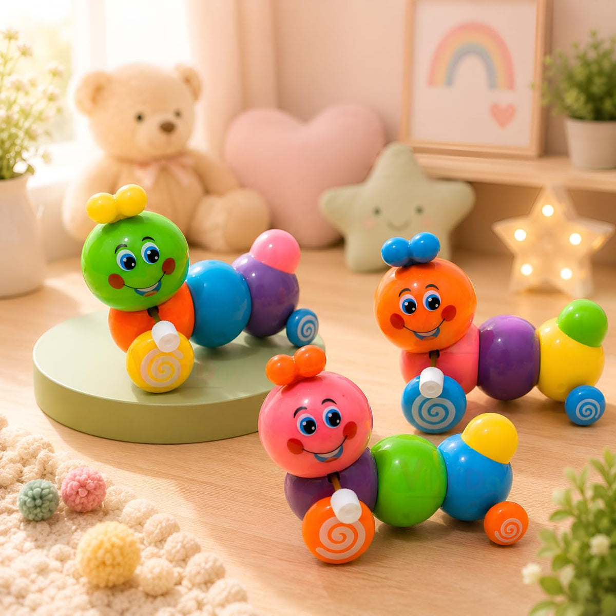 VikriDa 3Pcs Colorful Wind-Up Caterpillar Toys