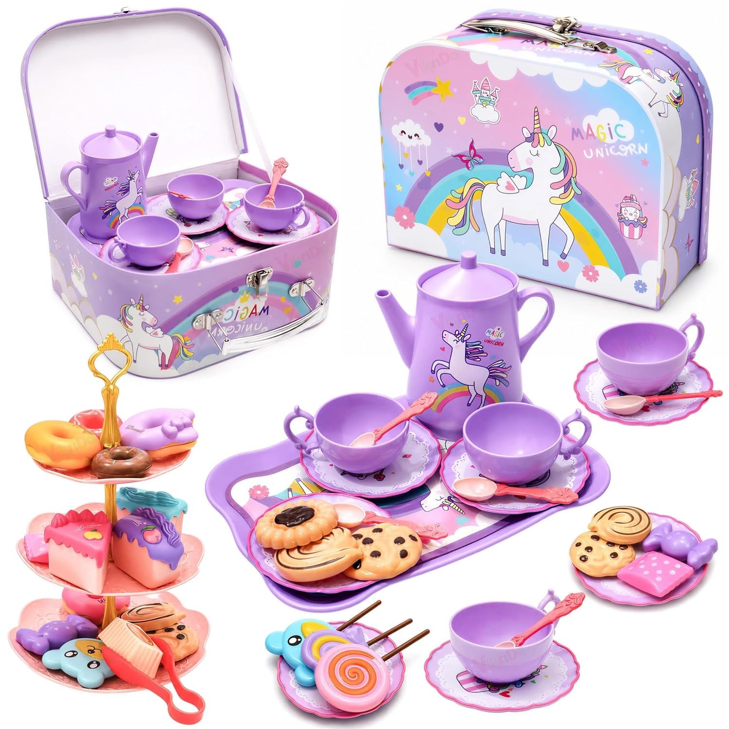 Vikrida 48-Piece Unicorn Kids Pretend Tea Party Set