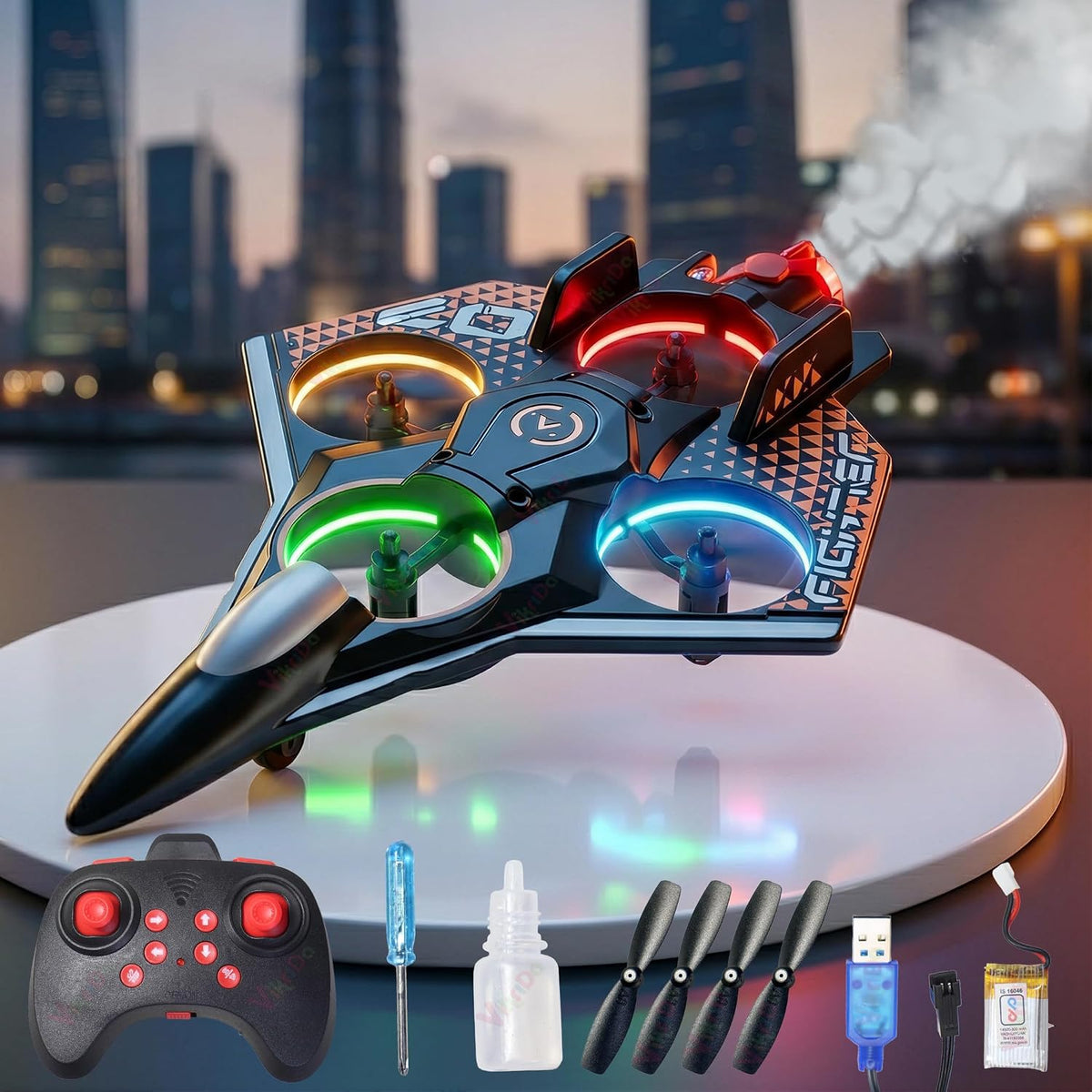 VikriDa Smoke Effect RC Airplane Drone for Kids