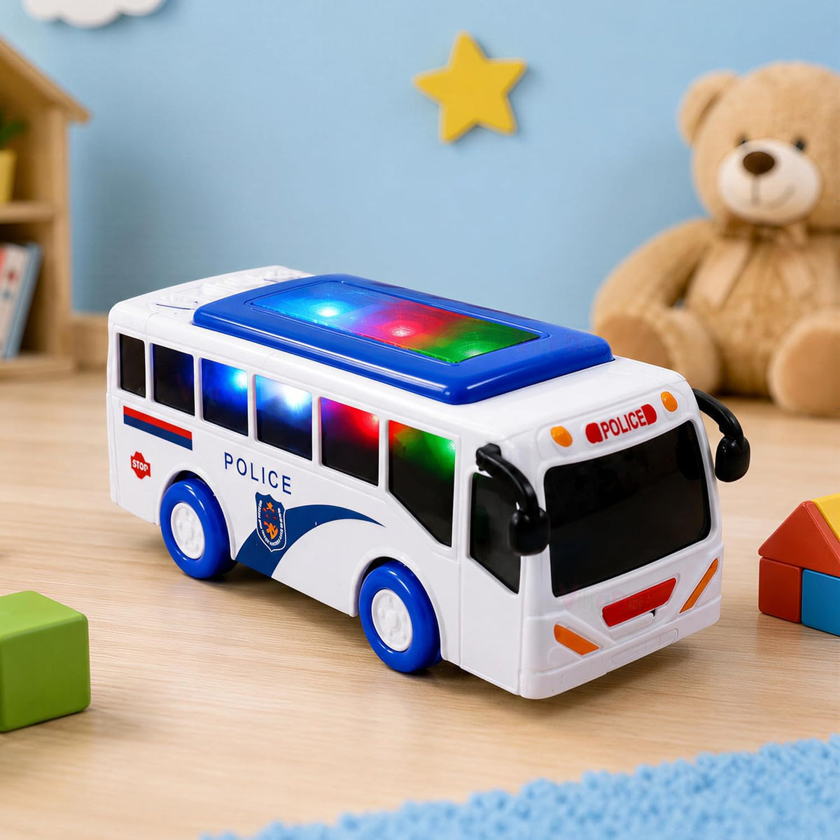 VikriDa Friction Powered Police Bus Toy