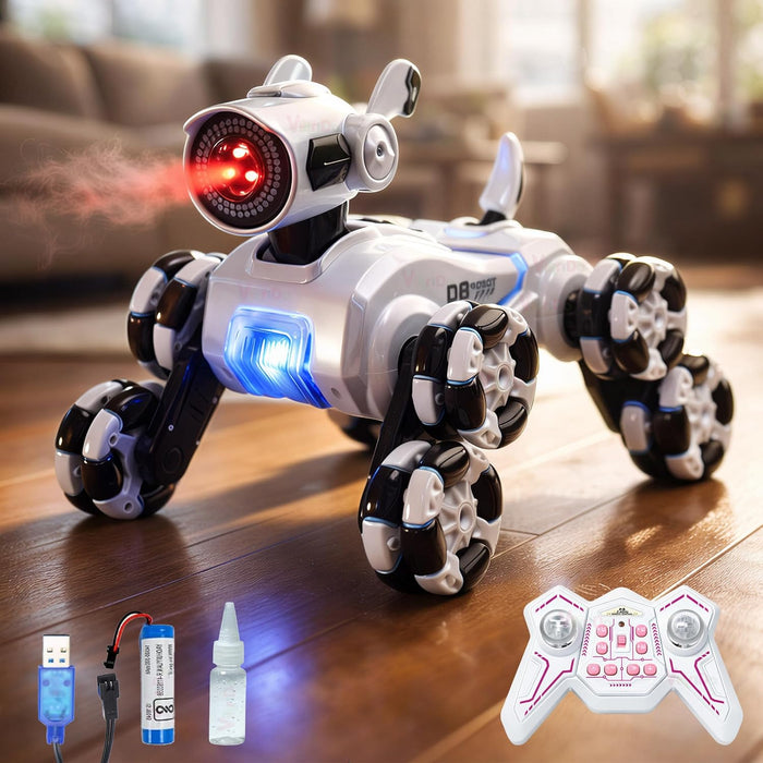 VikriDa Smoke Effect Eight-Wheel Robot Dog for Kids