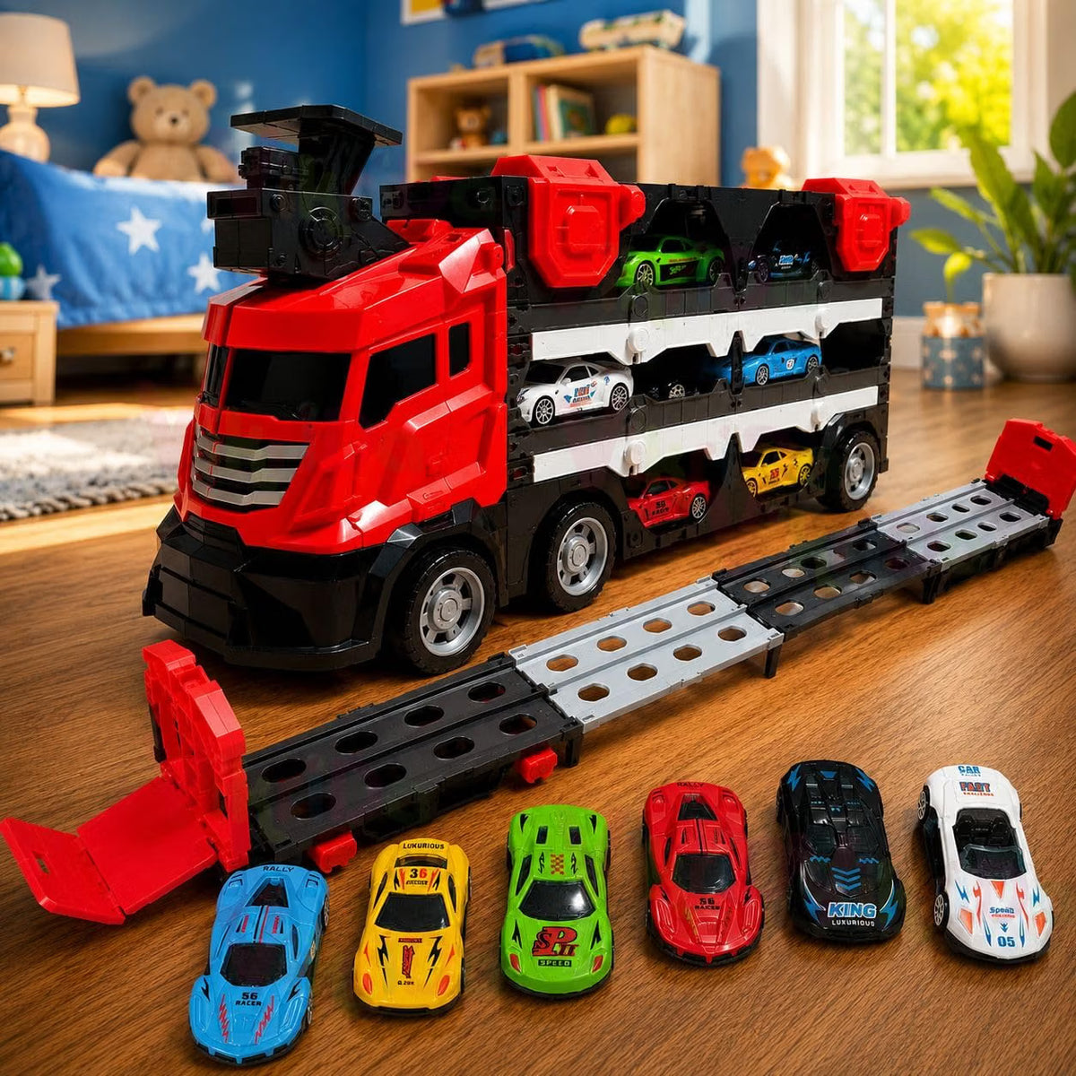 VikriDa Big Hauler Fire Truck Race Set