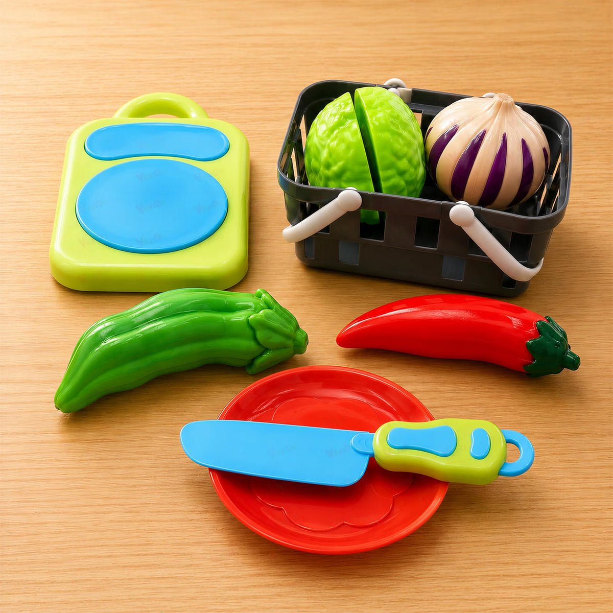 VikriDa Wooden Vegetable Cutting Pretend Play Set