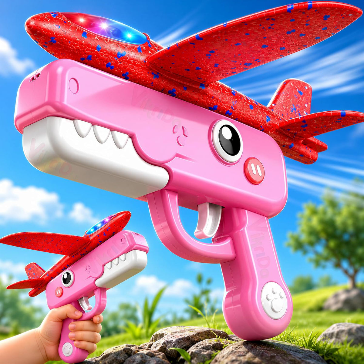 VikriDa Pink Dinosaur Foam Plane Launcher