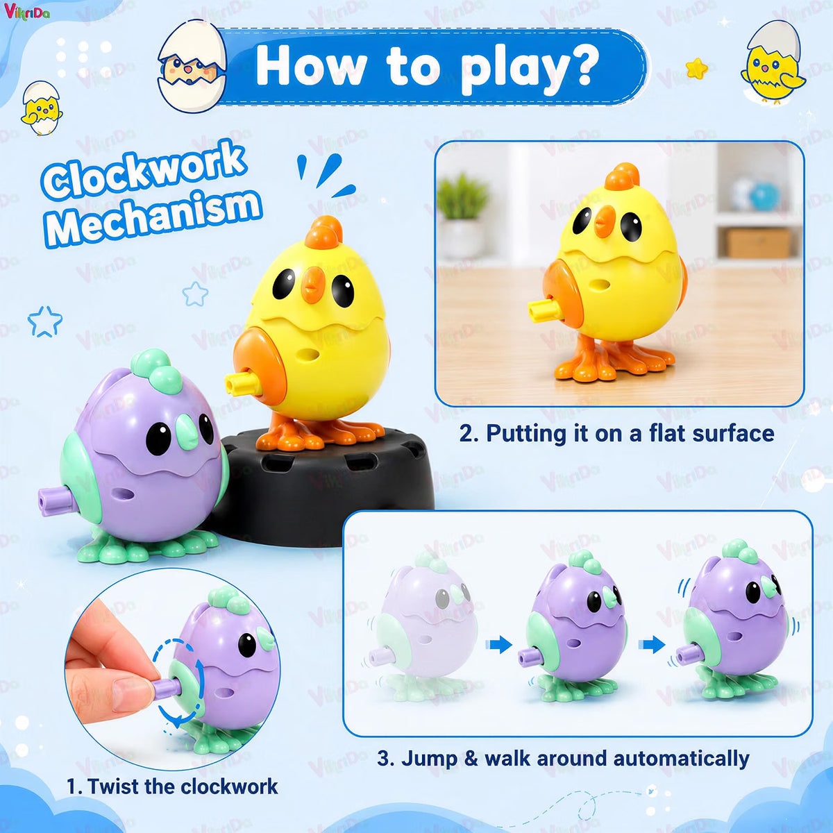 VikriDa 3 Pcs Wind-Up Animal Toys