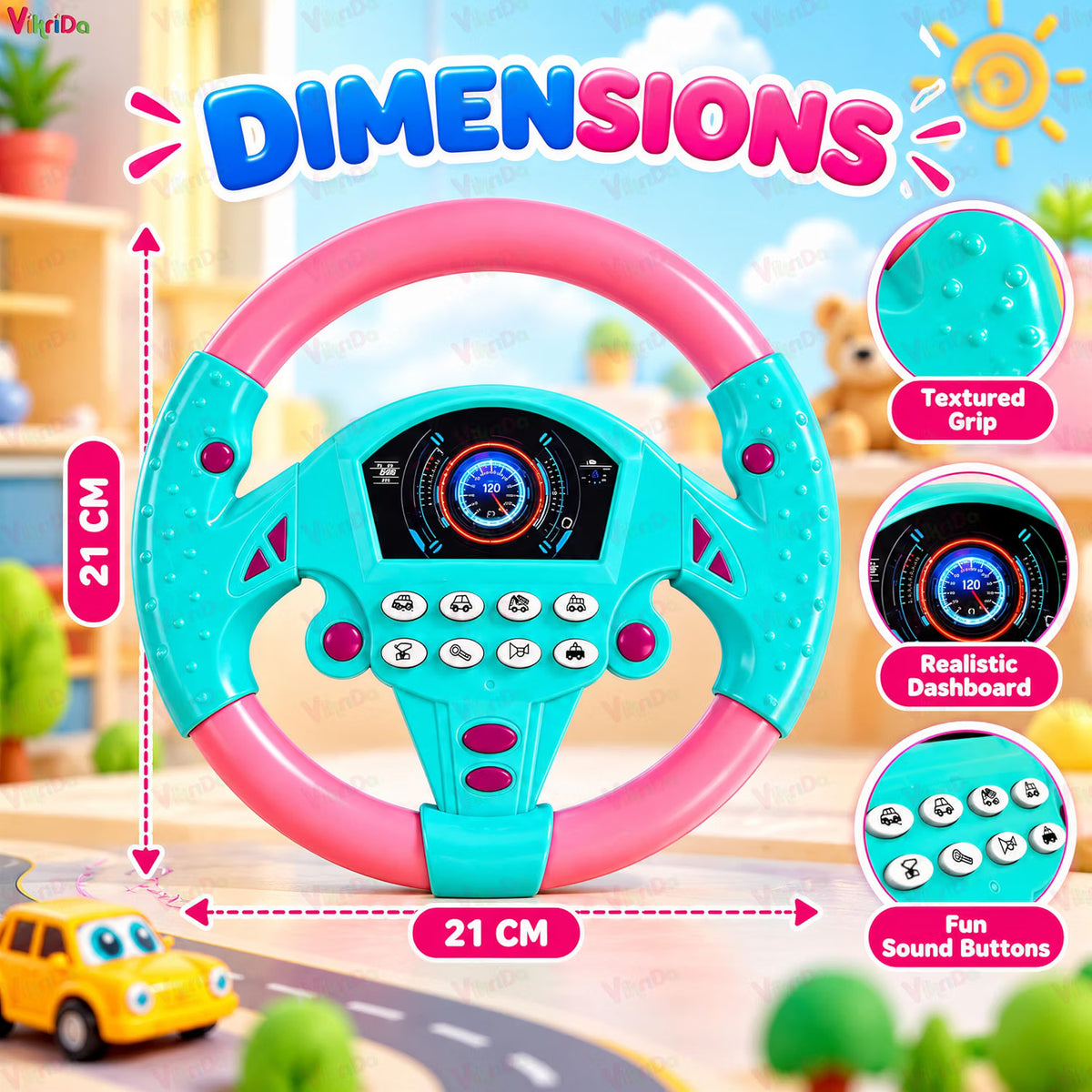 VikriDa Pink Interactive Steering Wheel Adventure Toy