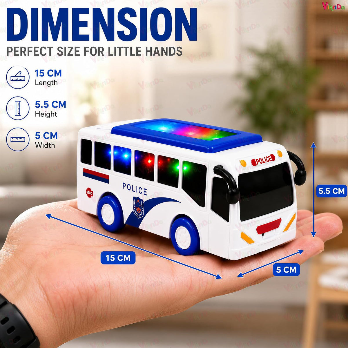 VikriDa Friction Powered Police Bus Toy