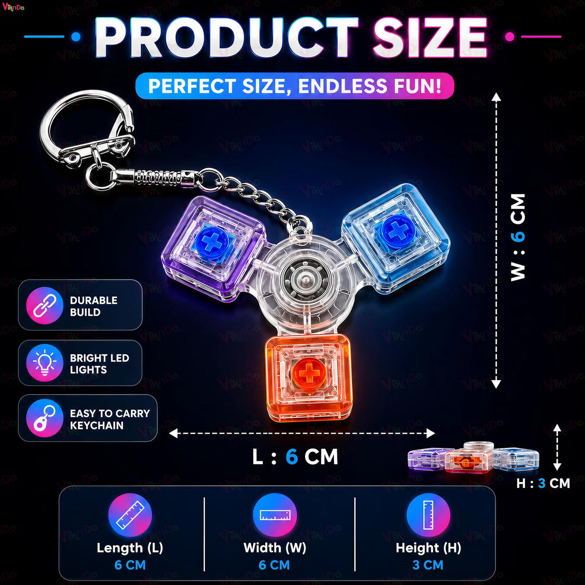 VikriDa 3-Key LED Keyboard Fidget Keychain