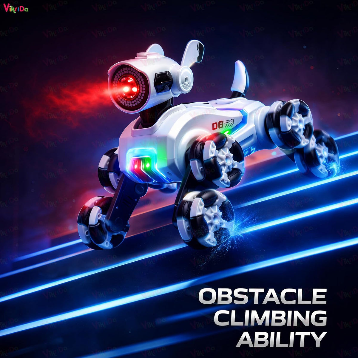 VikriDa Smoke Effect Eight-Wheel Robot Dog for Kids