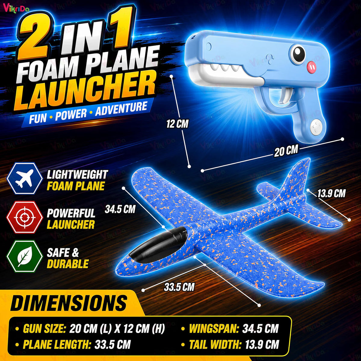 VikriDa Dinosaur Foam Airplane Launcher Toy