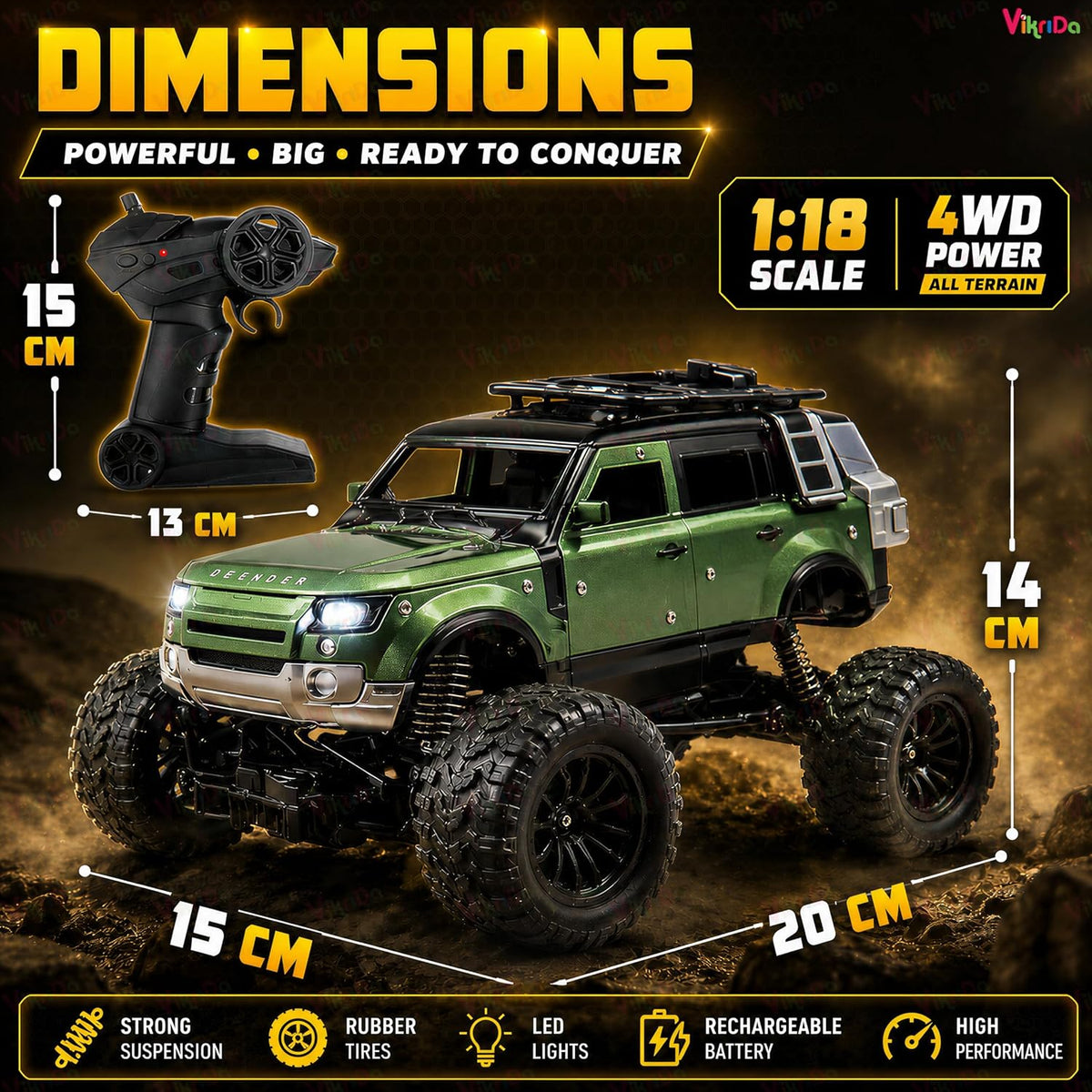 VikriDa RC Defender Rock Climbing Car for Kids