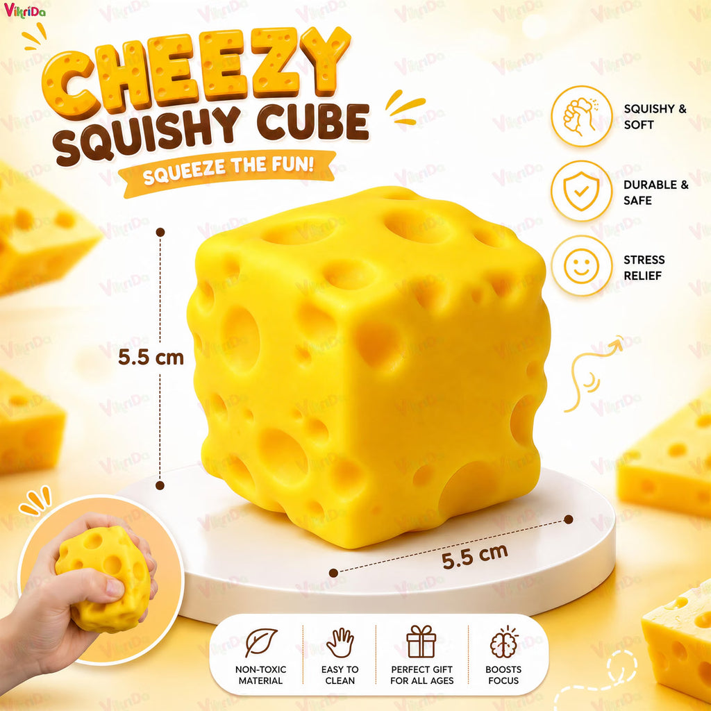 VikriDa Cute Cheese Block Squishy Fidget Toy