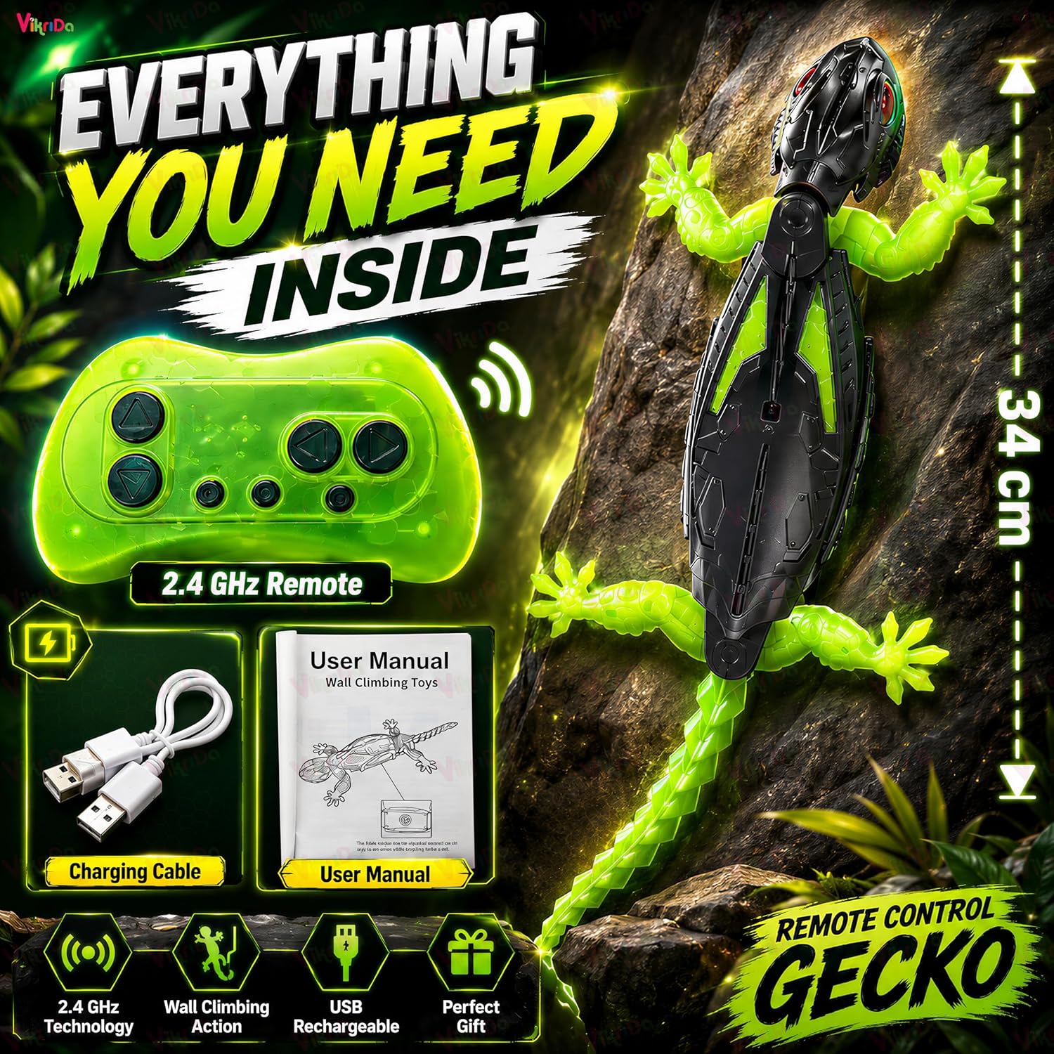 VikriDA Wall Climbing RC Gecko Lizard Toy