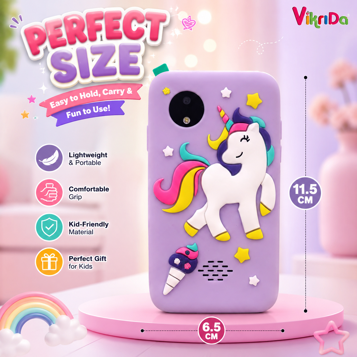 VikriDA Kids Smart Toy Phone with Camera (Purple)