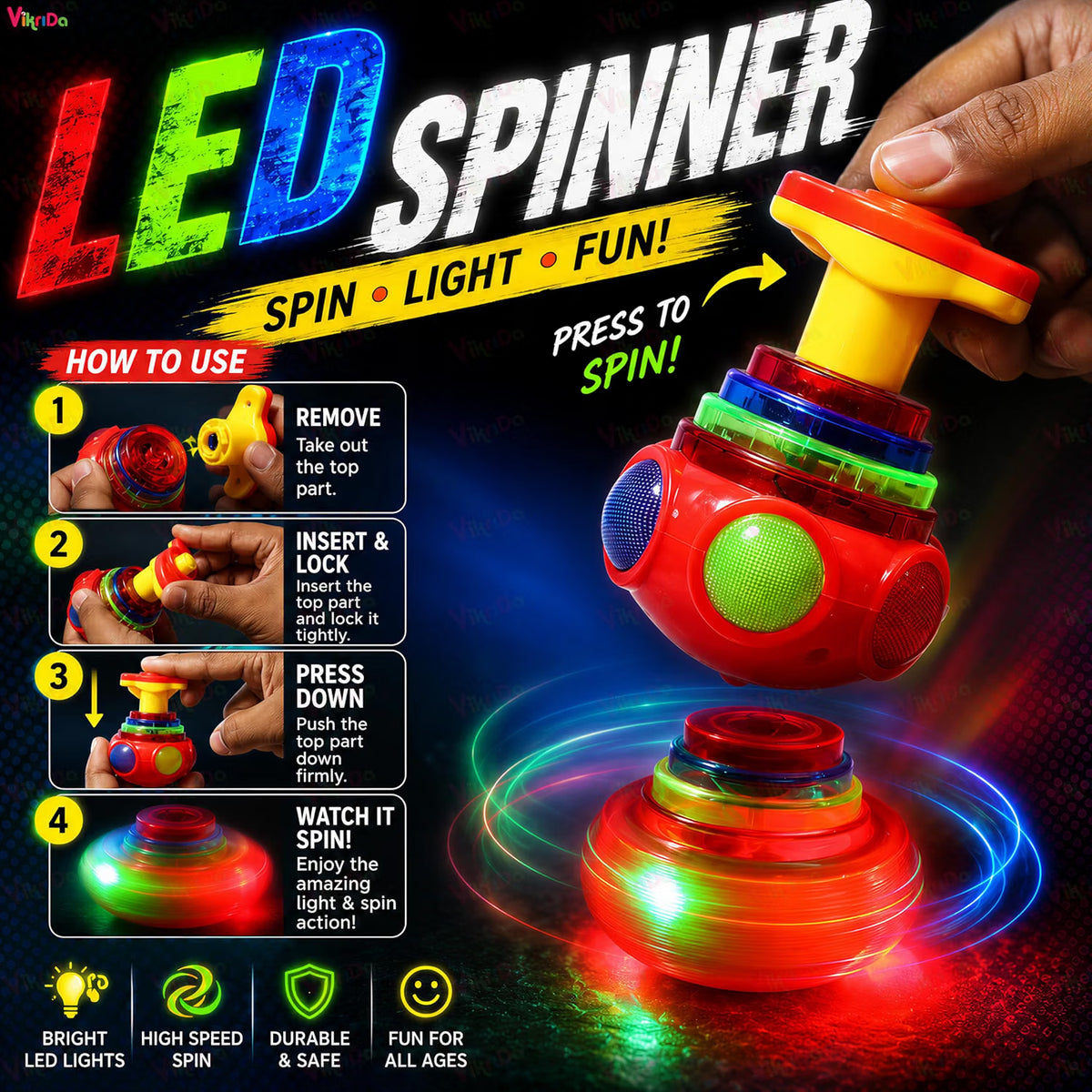 VikriDa Musical LED Spinning Top Toy