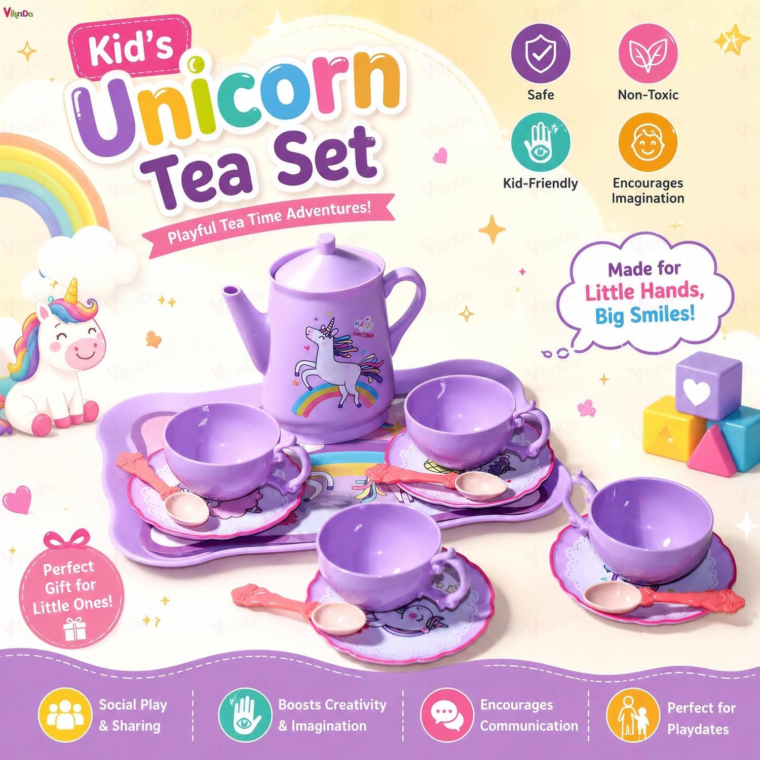 Vikrida 48-Piece Unicorn Kids Pretend Tea Party Set