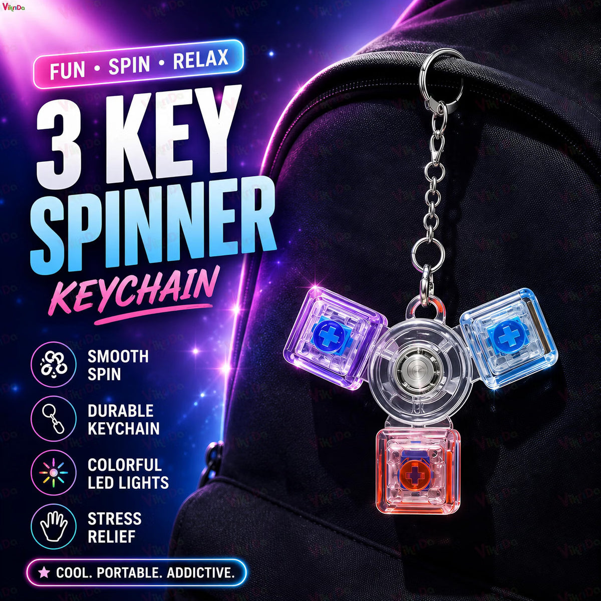 VikriDa 3-Key LED Keyboard Fidget Keychain