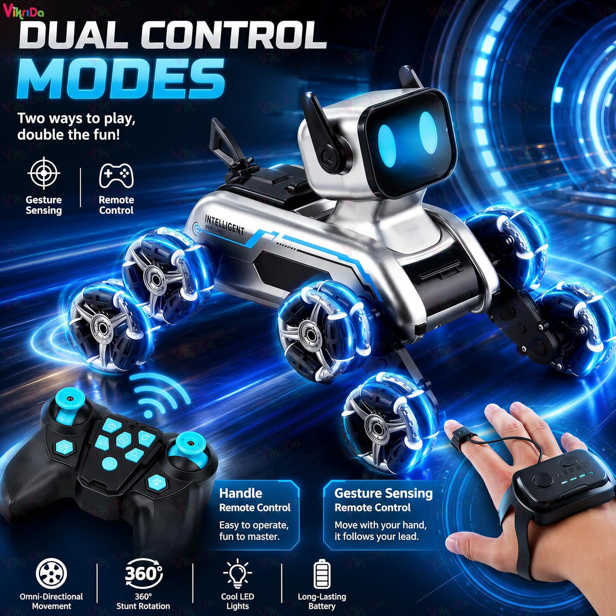 VikriDa Stunt Eight-Wheel Robot Dog for Kids