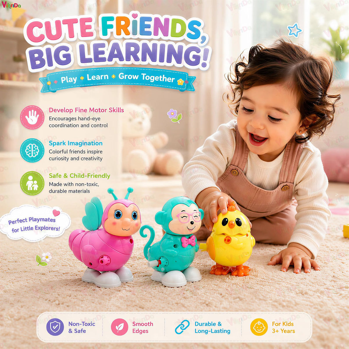 VikriDa 3 Pcs Wind-Up Animal Toys