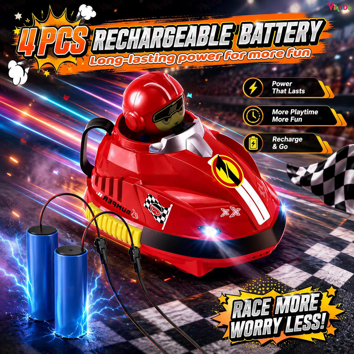 VikriDa RC Bumper Car – Bump and Go Toy Car for Kids