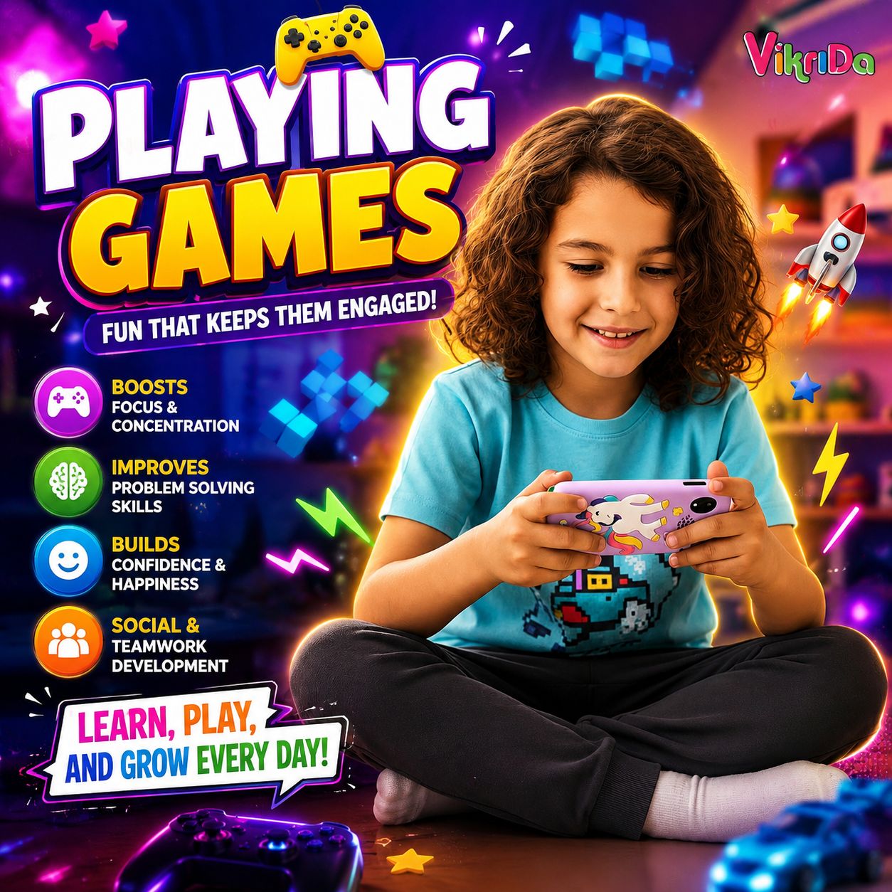 VikriDA Kids Smart Toy Phone with Camera (Purple)