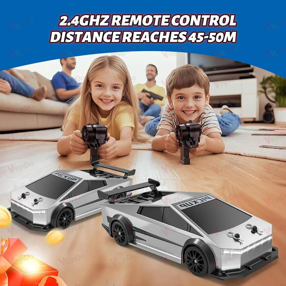 VikriDa RC Silver Tesla Pick-Up Drift Car for Kids