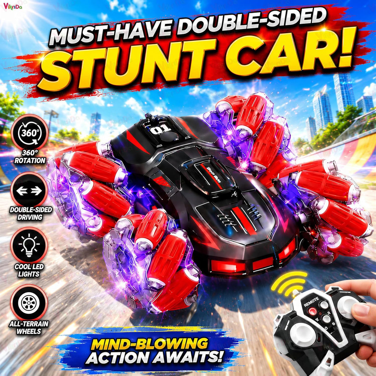 VikriDa Watch-Controlled LED Extreme Stunt Car for Kids
