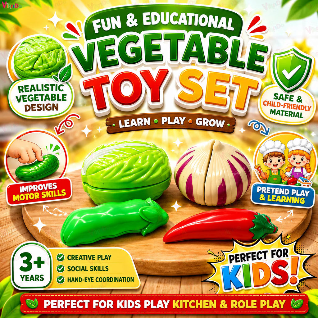 VikriDa Wooden Vegetable Cutting Pretend Play Set