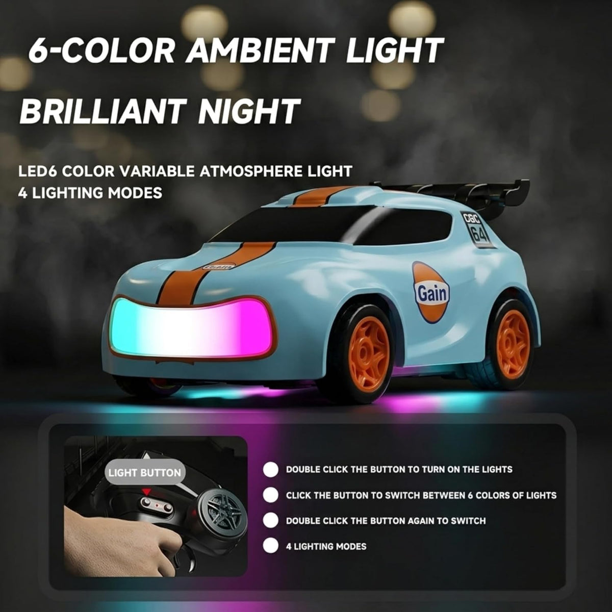 VikriDa Blue Orange 1:64 Mini RC Drift Car for Kids