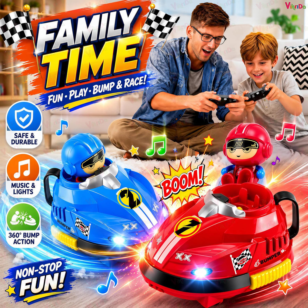 VikriDa RC Bumper Car – Bump and Go Toy Car for Kids